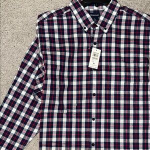 Haggar Men's Red and Blue Checkered Shirt